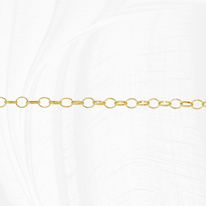 gold permanent jewelry chain on a white background showing the round links of the pj chain