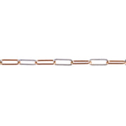 A close-up of a mixed metal chain for permanent jewelry featuring alternating yellow gold and silver paperclip-style links on a plain white background.