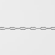 Silver paperclip chain on a white background