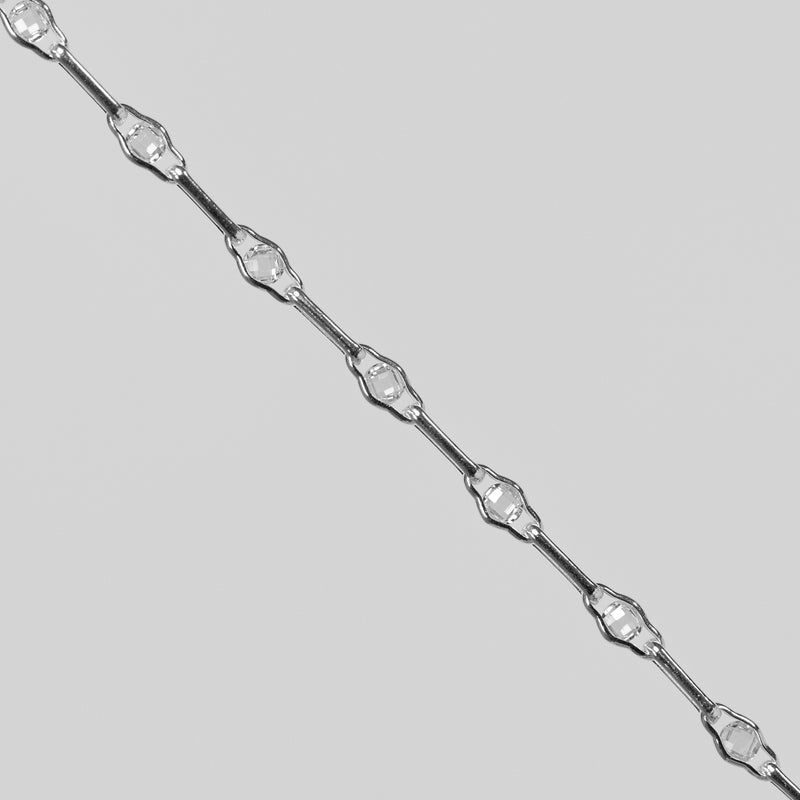 Linda Permanent Jewelry Chain, Round Faceted CZ with Long Links, Available in Sterling Silver