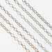 Round link permanent jewelry chains in 6 different metal and color types.