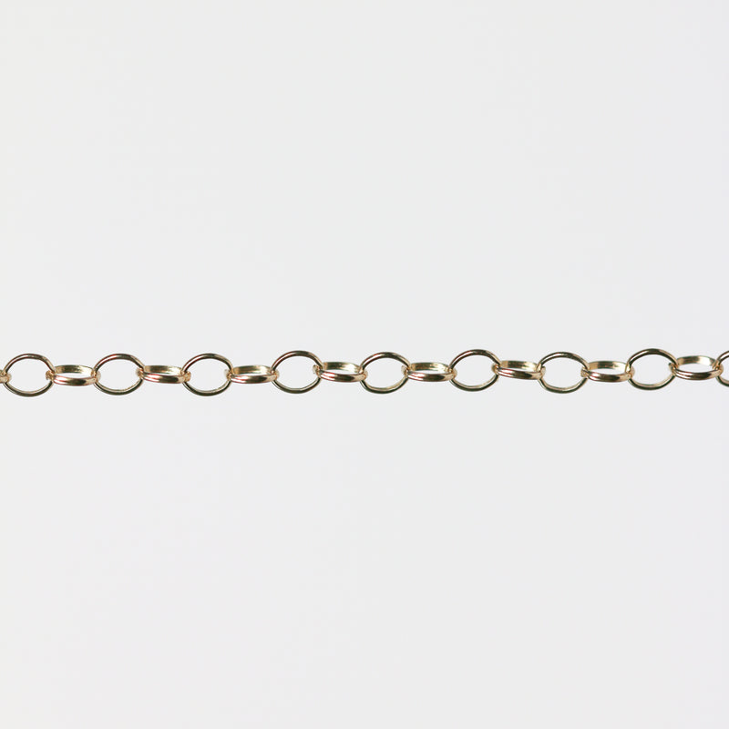 White gold filled belcher chain stretched across a light gray background
