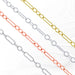 Multiple chains in different colors including silver, gold, and rose gold, displayed side by side.
