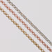 Three metal pj chains with rolo links. One in yellow gold, one in rose gold, and the last one in sterling silver.