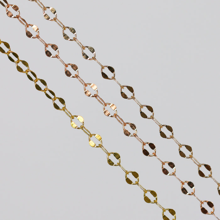 Robyn Permanent Jewelry Chain, Dapped Cable Design, Oval Links, Available in Gold Options