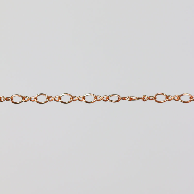 Rose gold chain pulled taut to show the links of the chain