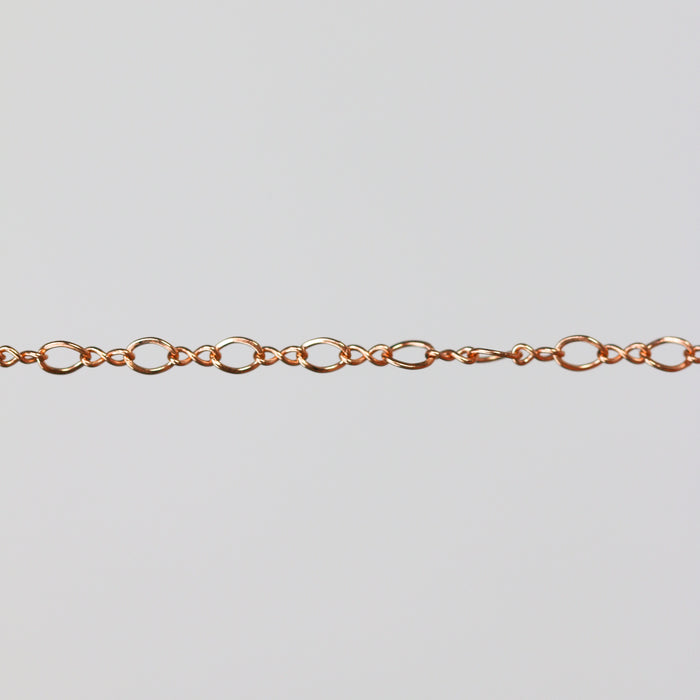 Rose gold chain pulled taut to show the links of the chain