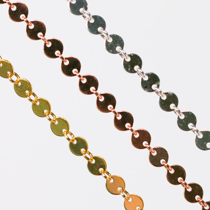 Shaylee Permanent Jewelry Chain, Disk Design, Small Round Links, Available in Gold Filled and Silver