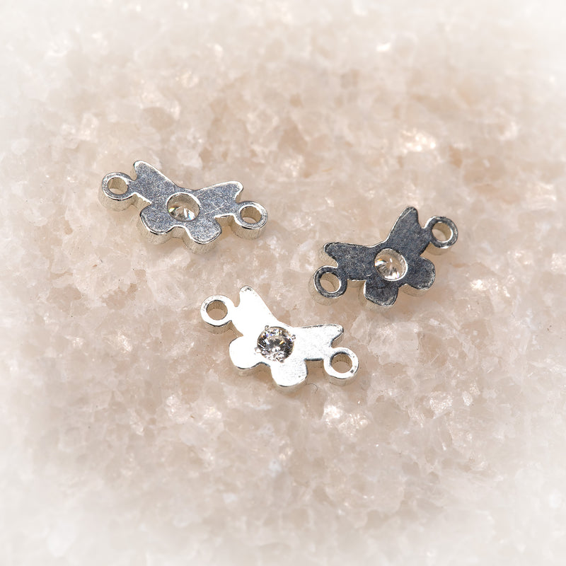 Butterfly Connector | Sterling Silver | 8.7mm | White Gemstone | 4pk