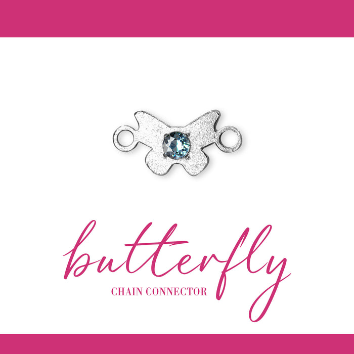 Butterfly Connector | Sterling Silver | 8.7mm | White Gemstone | 4pk