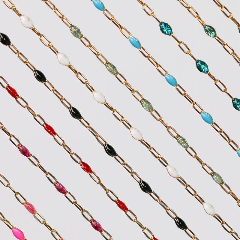 Silvia Permanent Jewelry Chain, Enamel Cable Links, Available in Multiple Colors, Gold Filled and Sterling Silver