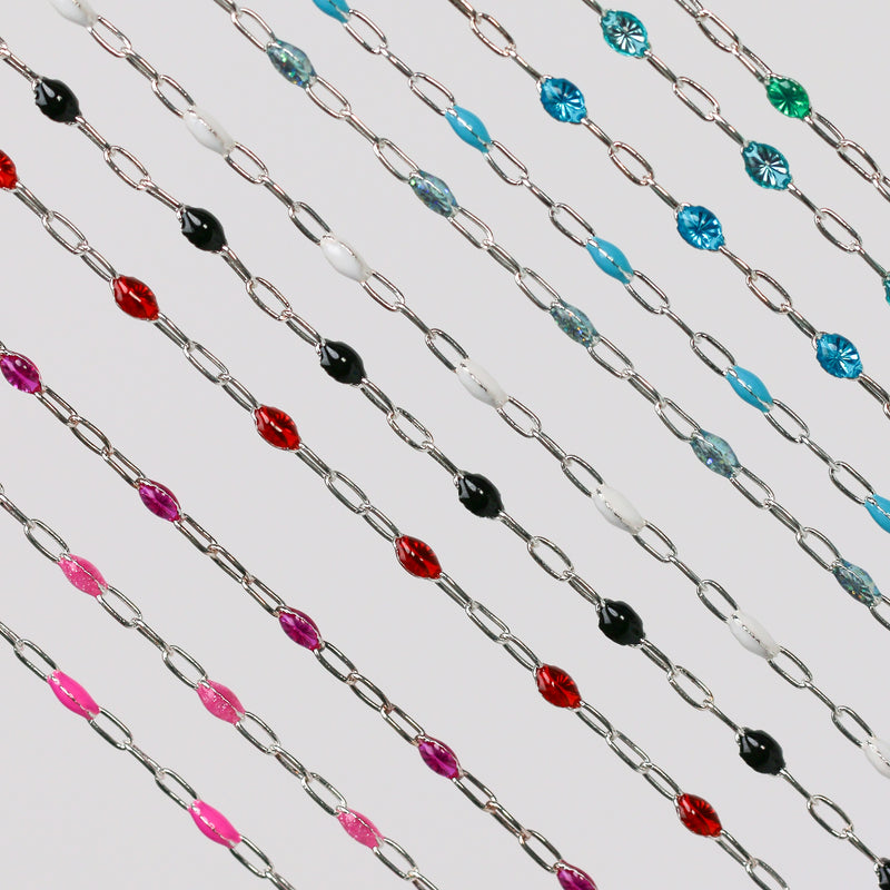 Silvia Permanent Jewelry Chain, Enamel Cable Links, Available in Multiple Colors, Gold Filled and Sterling Silver
