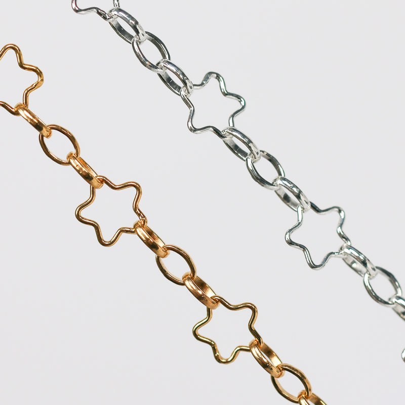 Stella Permanent Jewelry Chain, Star Design, Alternating Oval Links, Available in Gold Filled and Sterling Silver