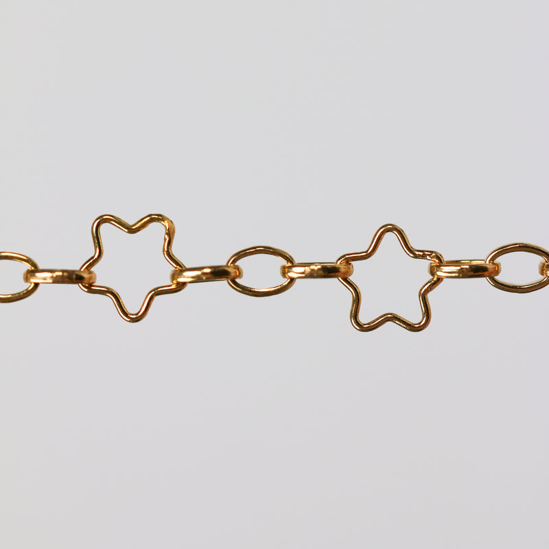 Stella Permanent Jewelry Chain, Star Design, Alternating Oval Links, Available in Gold Filled and Sterling Silver