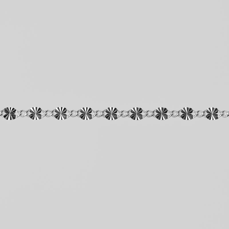 Decorative sterling silver chain pattern on a gray background