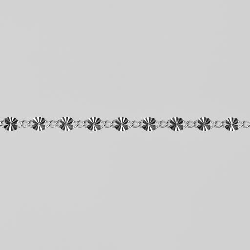 Decorative sterling silver chain pattern on a gray background