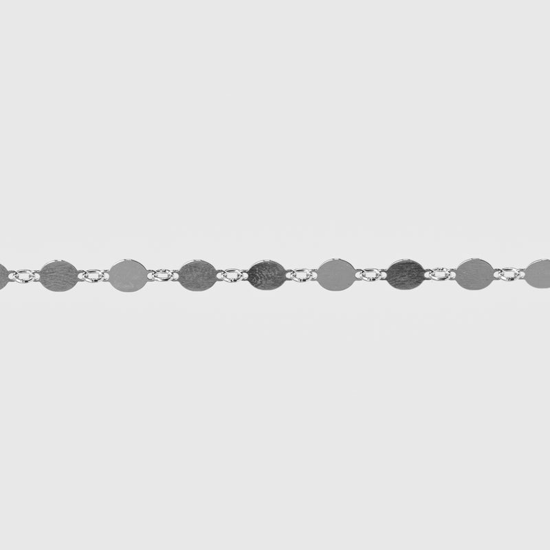 Silver disk chain on a light gray background
