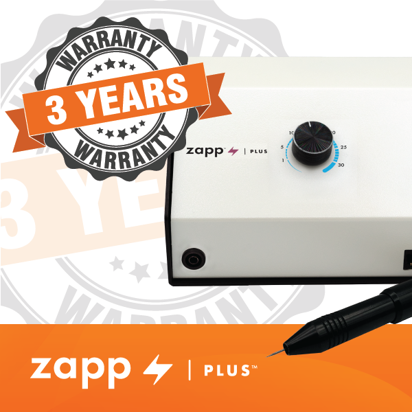 Infographic depicting that the Zapp Plus permanent jewelry welder has a 3 year warranty