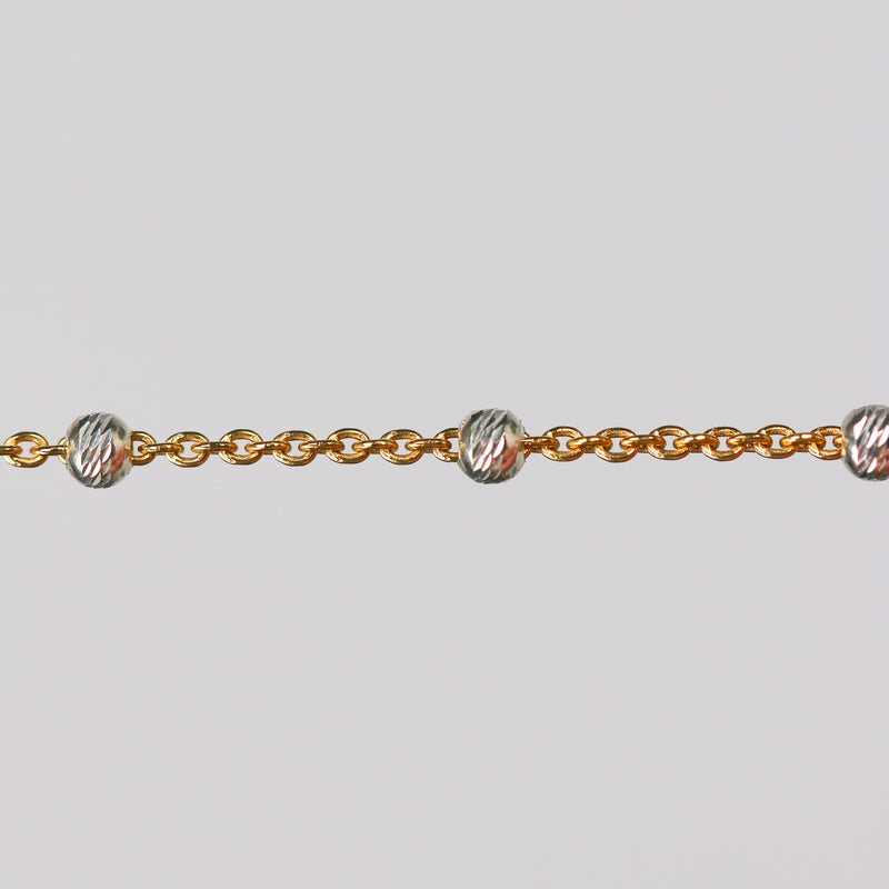 Teresa Permanent Jewelry Chain, Silver Bead Design, Cable Links, Available in Gold Filled with Sterling Silver Beads