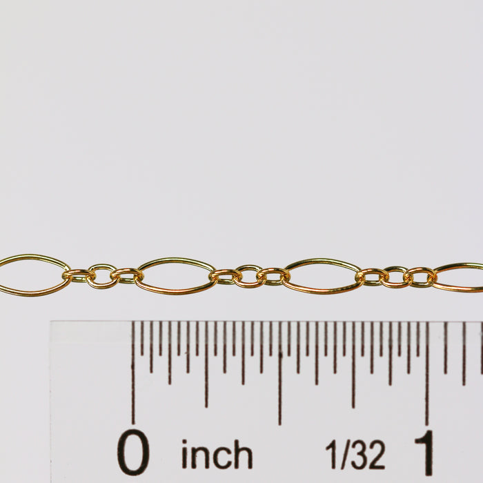 Gold chain with a ruler for scale on a white background
