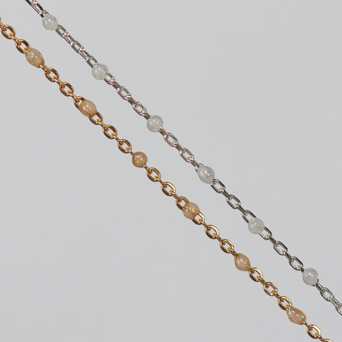 Viviana Permanent Jewelry Chain, White Opal Enamel Design, Cable Links, Available in Gold Filled and Sterling Silver