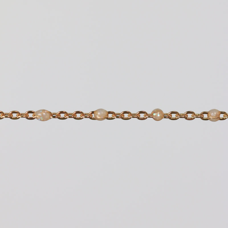 Viviana Permanent Jewelry Chain, White Opal Enamel Design, Cable Links, Available in Gold Filled and Sterling Silver