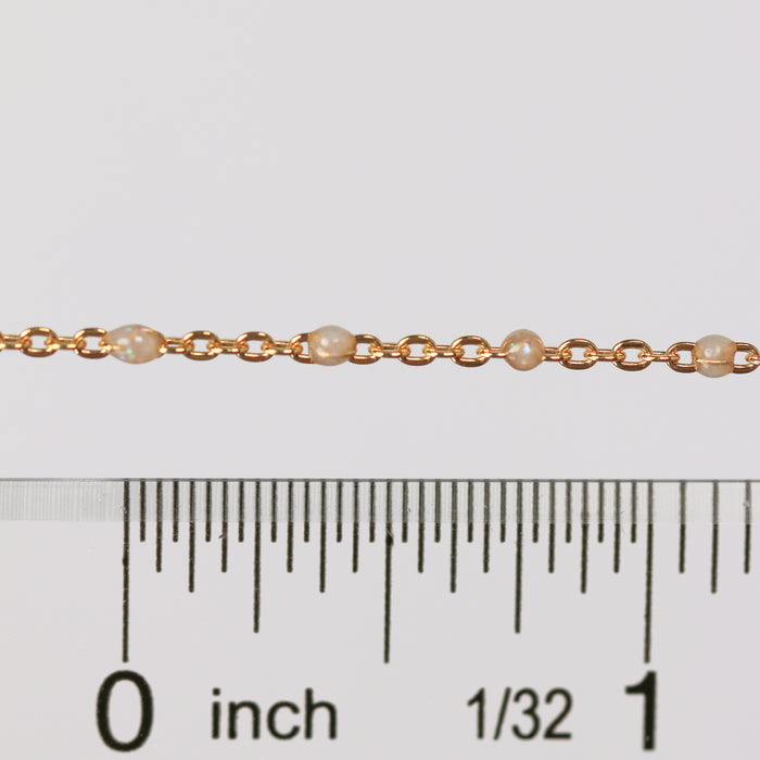 Viviana Permanent Jewelry Chain, White Opal Enamel Design, Cable Links, Available in Gold Filled and Sterling Silver