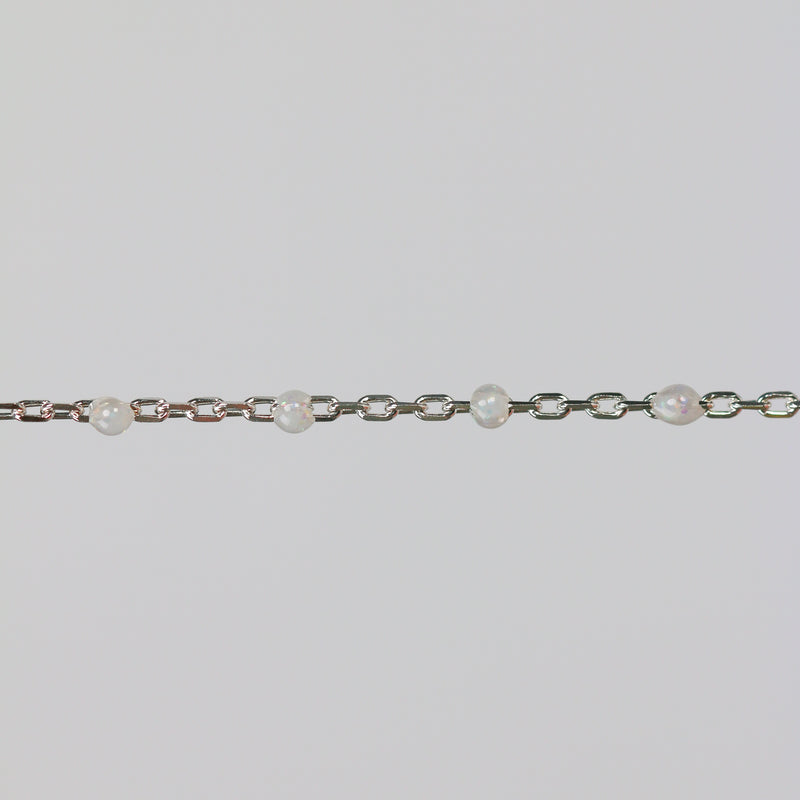 Viviana Permanent Jewelry Chain, White Opal Enamel Design, Cable Links, Available in Gold Filled and Sterling Silver
