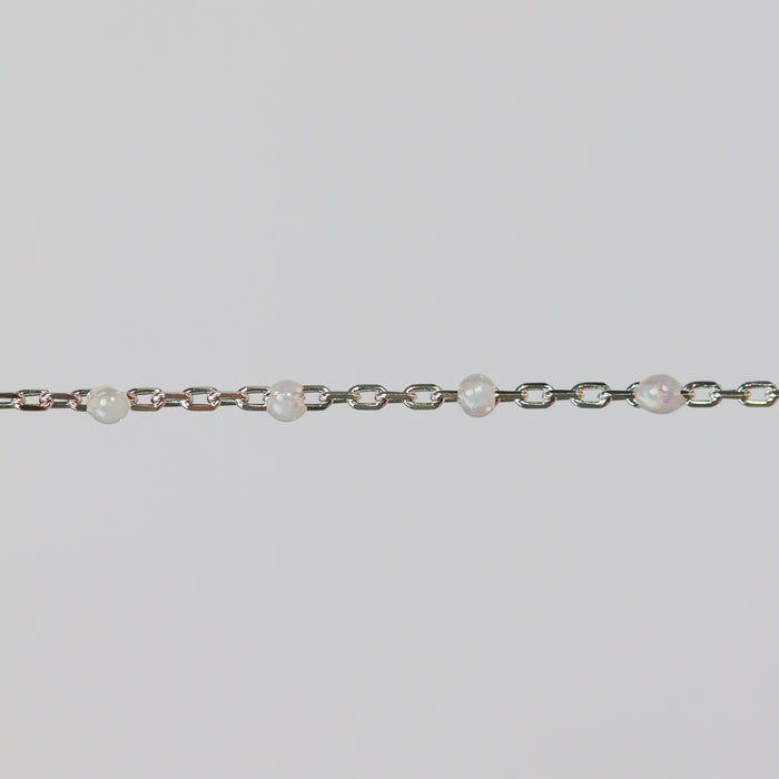 Viviana Permanent Jewelry Chain, White Opal Enamel Design, Cable Links, Available in Gold Filled and Sterling Silver