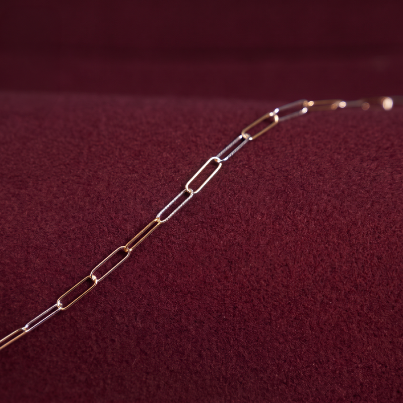 Kimberly Permanent Jewelry Chain, Alternating Diamond-Cut Paperclip Design, Sterling Silver and Gold Filled Yellow