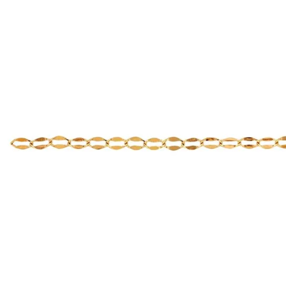 A close-up image of a 14/20 gold filled yellow chain with dapped oval links.