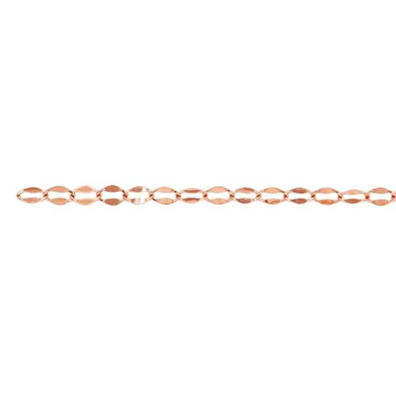 A close-up image of a 14/20 gold filled rose colored chain with dapped oval links.